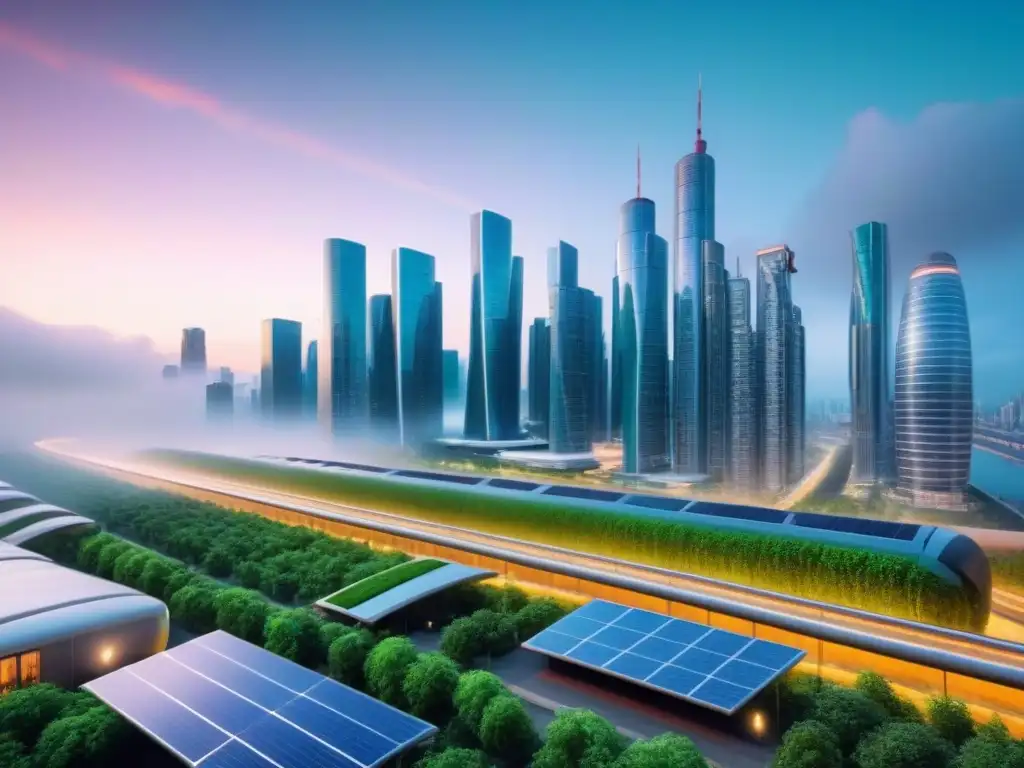 Metrópolis futurista: innovación y armonía urbana Vista futurista de una ciudad con rascacielos innovadores y tecnología avanzada, reflejando hipotecas basadas en ingresos futuros