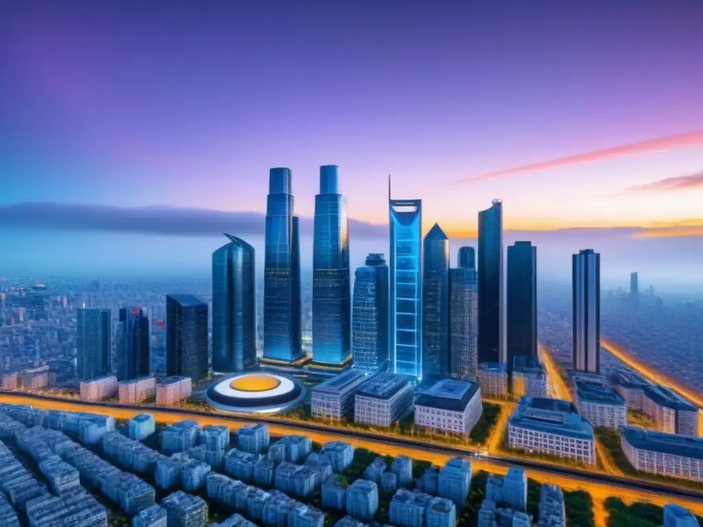 Metrópolis futurista: AI revoluciona valuación inmobiliaria Vista futurista de ciudad con IA en tasaciones inmobiliarias