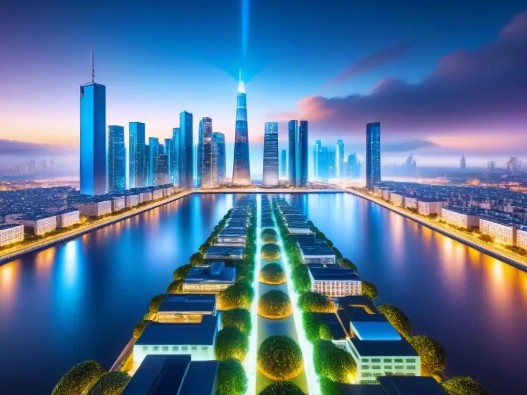 Vista futurista de ciudad con tecnología blockchain