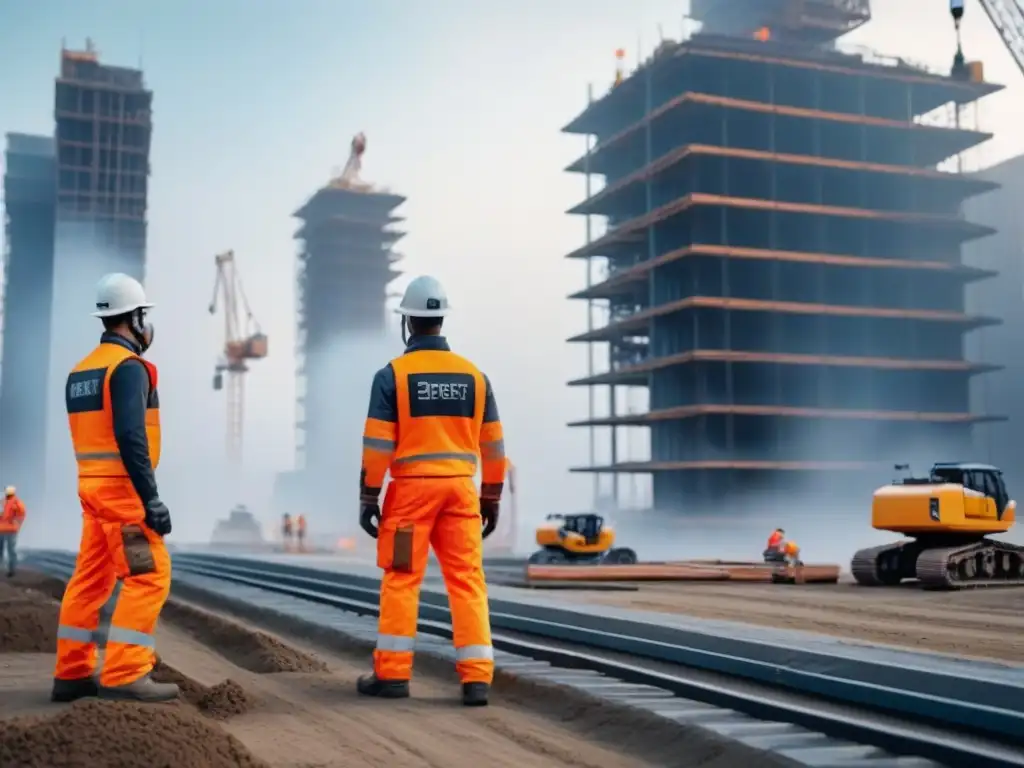 Robots autónomos en construcción futurista Vista futurista de robots y humanos trabajando juntos en construcción