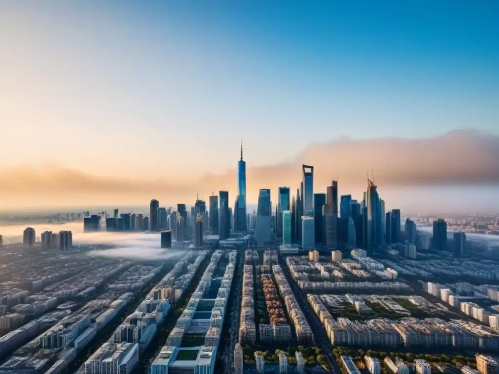 Inversión inmobiliaria: Skyline diverso en 8k Vista impresionante de una ciudad diversa bajo un cielo azul, resaltando los beneficios de diversificar con REITs