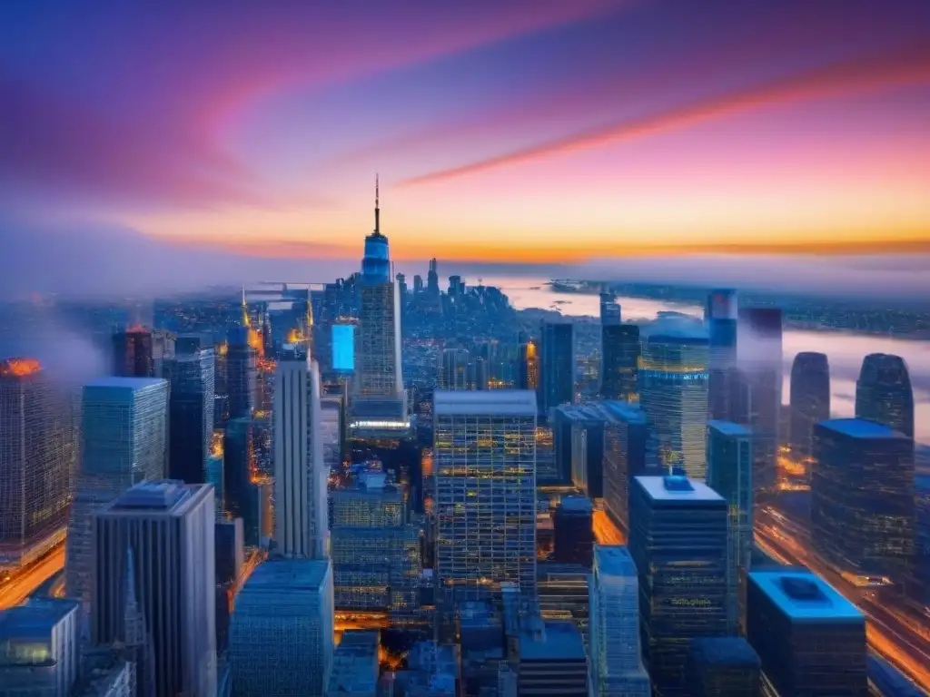 Horizonte urbano moderno: inversiones inmobiliarias y hipotecas privadas Vista impresionante de la ciudad con rascacielos, resaltando las ventajas de hipotecas privadas para inversores