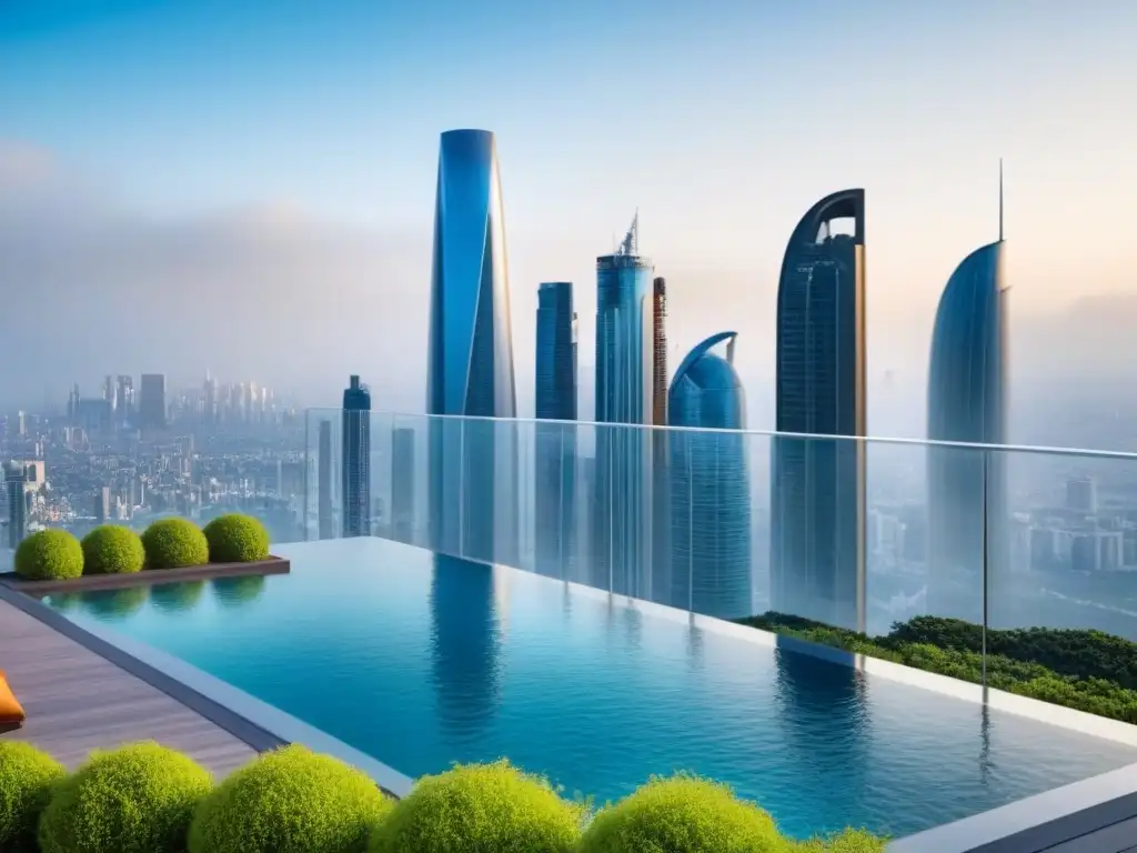 Vista impresionante de un desarrollo inmobiliario de lujo futurista con tecnología vanguardista en inversión inmobiliaria exclusiva