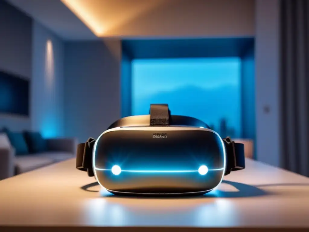 Vista inmersiva de tecnología VR con narración virtual propiedades inmobiliarias