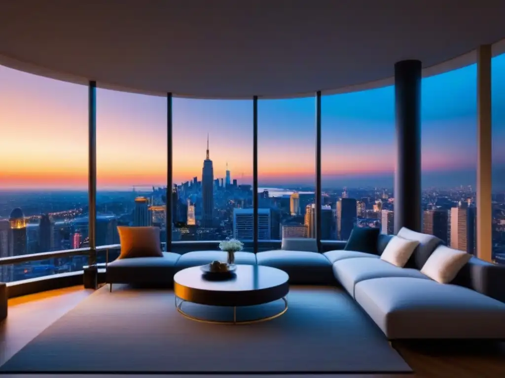 Espléndido atardecer en apartamentos de lujo Vista panorámica del atardecer en un lujoso edificio de apartamentos, con Préstamos Jumbo vs