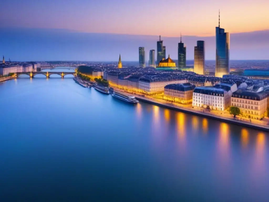 Horizonte europeo: fusión de modernidad y tradición Vista panorámica de una ciudad europea moderna e histórica al atardecer, reflejando la Importancia de las hipotecas en el mercado inmobiliario