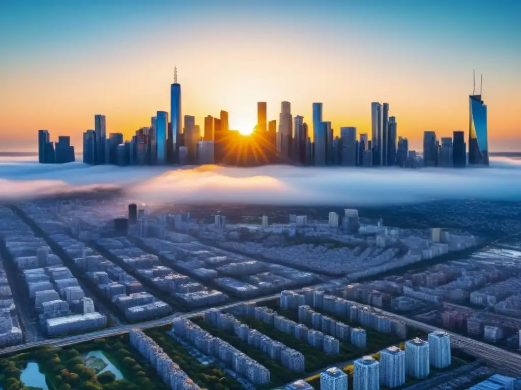Vista panorámica de la ciudad con rascacielos modernos, representando estrategias inmobiliarias postcrisis efectivas