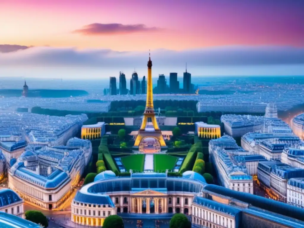 Panorama urbano europeo: inversión inmobiliaria en ciudades icónicas Vista panorámica de ciudades europeas con iconos como la Torre Eiffel y el Coliseo, iluminados por un cálido atardecer
