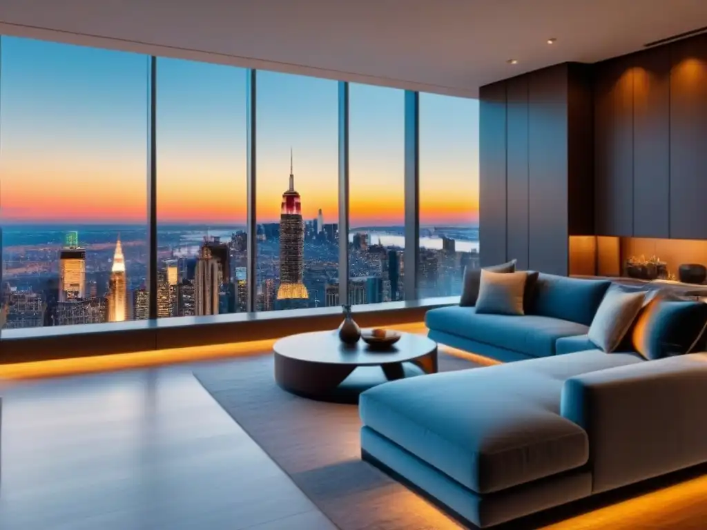 Vista panorámica de un lujoso ático moderno con diseño elegante y acabados de alta gama