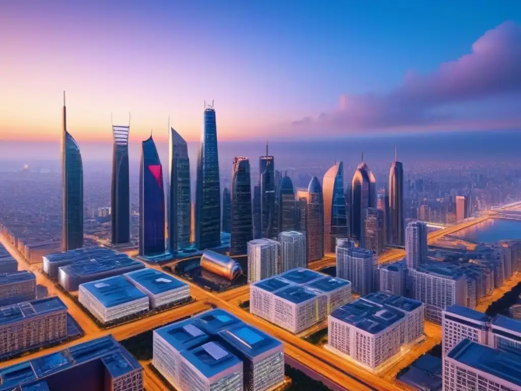 Skyline futurista en 8k: Impresionante ciudad tecnológica del futuro Vista urbana futurista con tendencias impuestos propiedad inversión en 2023