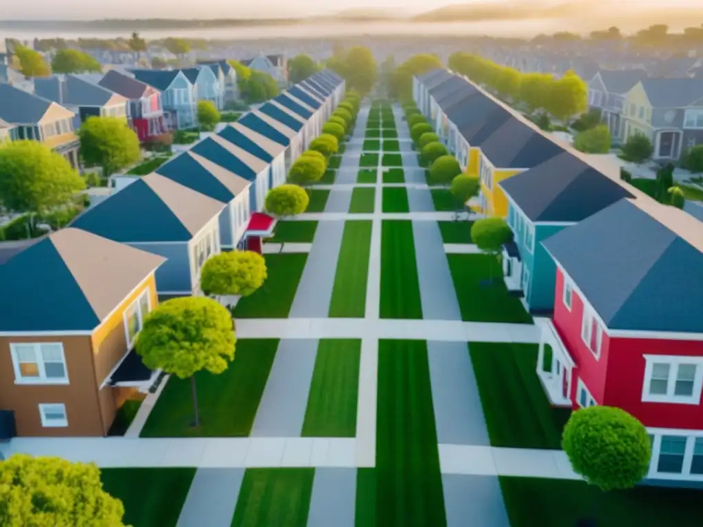 Barrio diverso: inversión inmobiliaria inclusiva y vibrante Vista aérea vibrante de vecindario urbano diverso con oportunidades financiamiento inmobiliario minorías