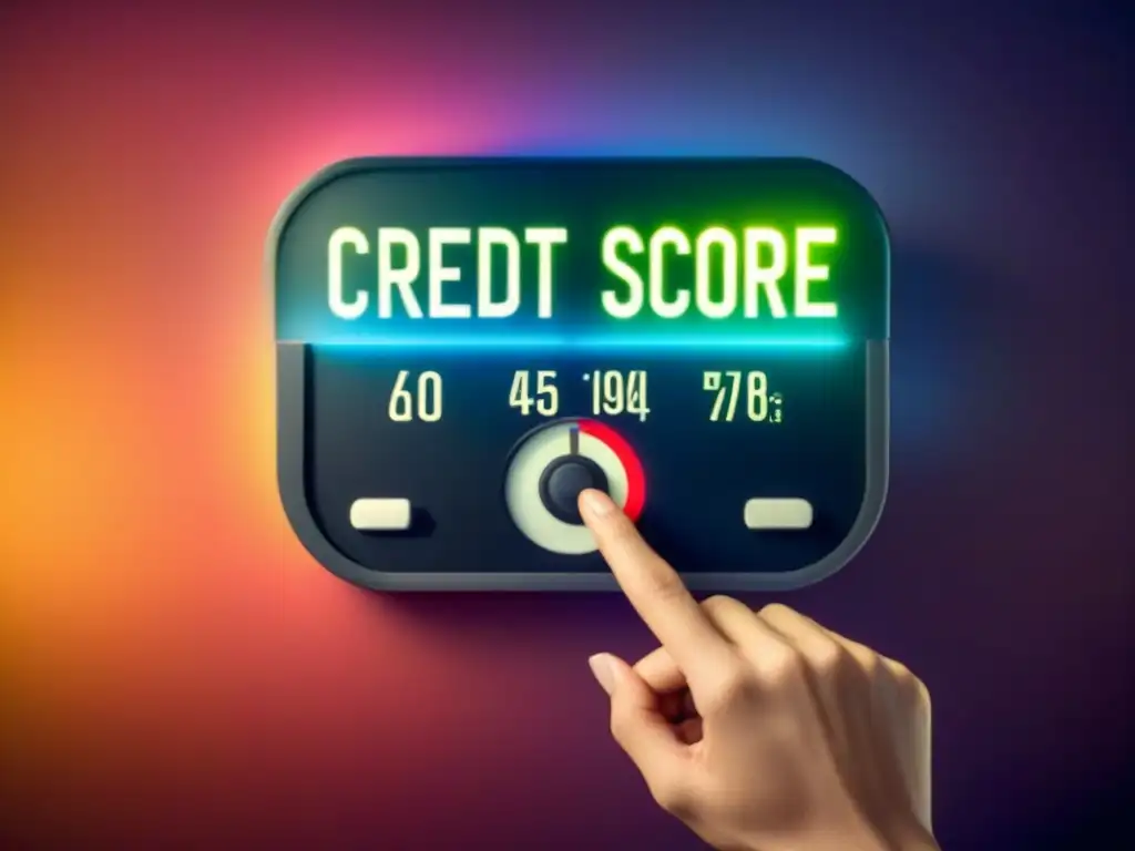Visual futurista del puntaje de crédito préstamo Jumbo en una interfaz digital, rodeado de gráficos financieros brillantes