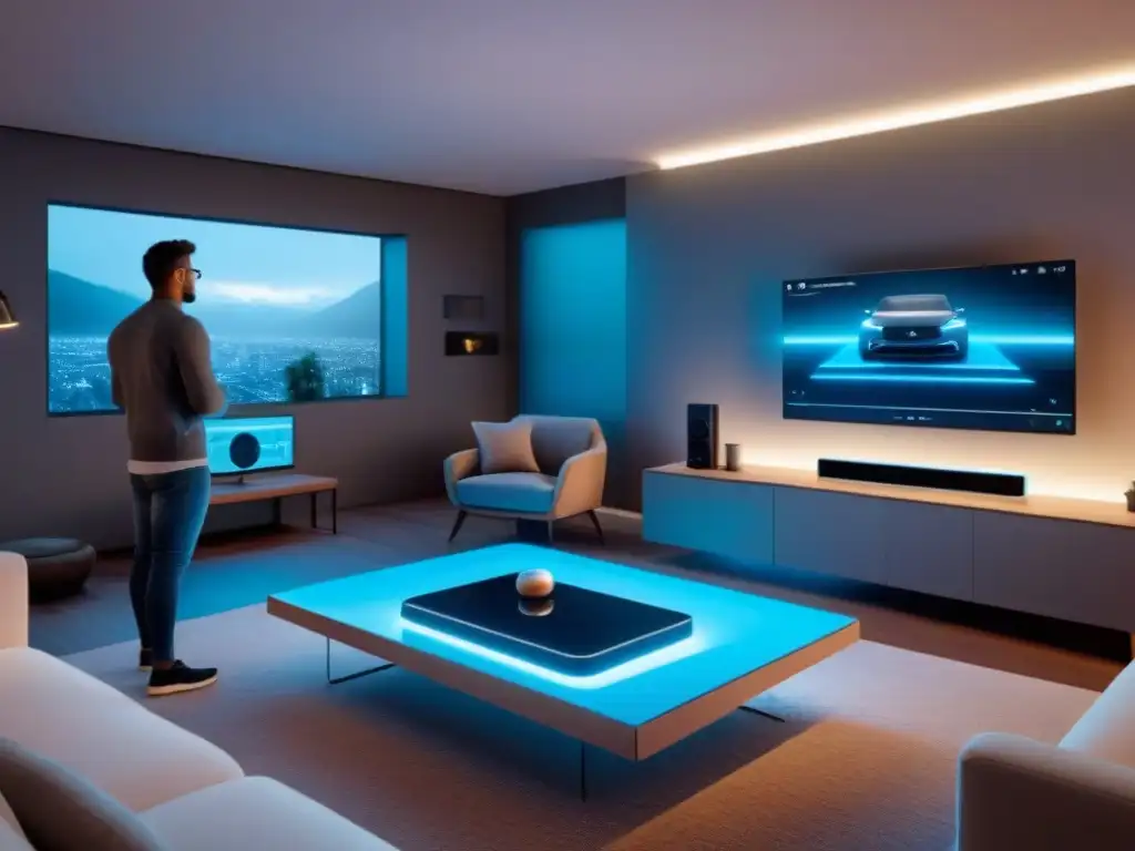 Smart Home Futurista con IA Avanzada y Diseño Minimalista Vivienda futurista con IA: muebles minimalistas, electrodomésticos avanzados y asistente virtual
